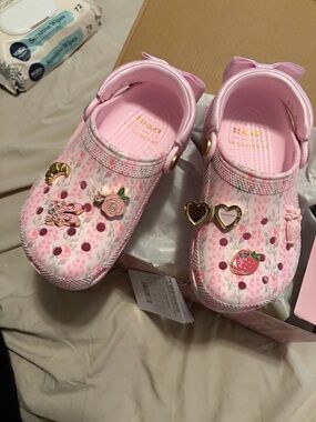 LoveShackFancy Pink Floral Kids Crocs with Charms